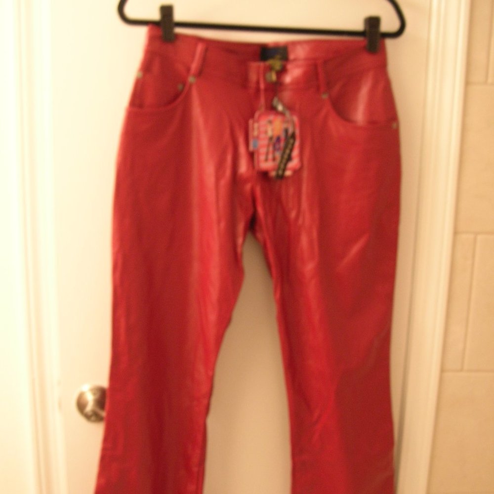 Jou jou red pu leather vinyl flare 5 pocket stretch pants Medium 11/12 NWT